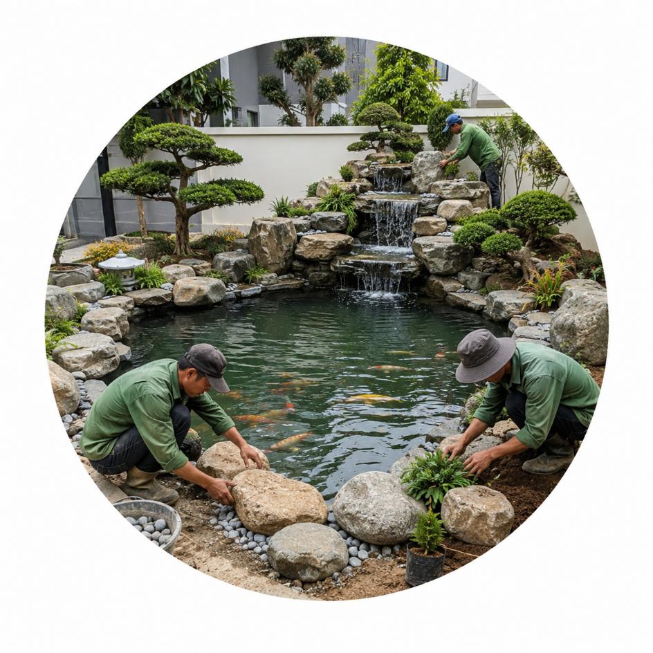 Thi công hồ cảnh quan